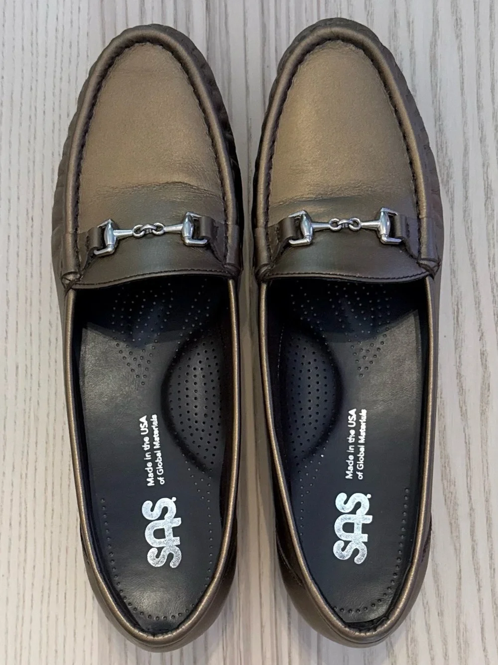 SAS Metro Loafers Women’s 10 Slim Bronze Metallic Leather Horsebit USA